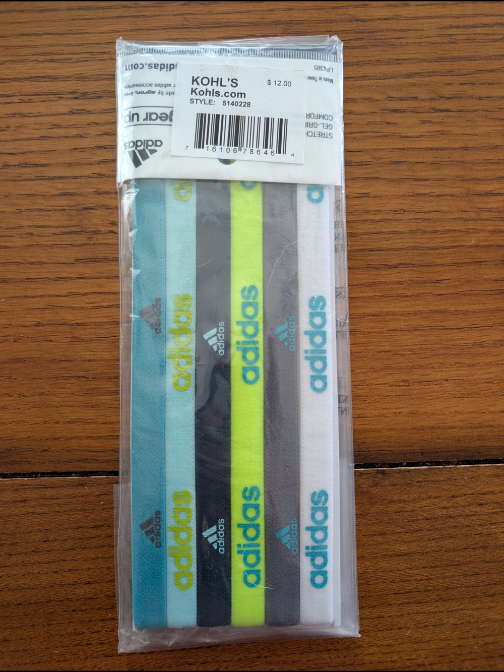 Adidas  Elastic Headbands in Teal, Black, Neon Yellow & White